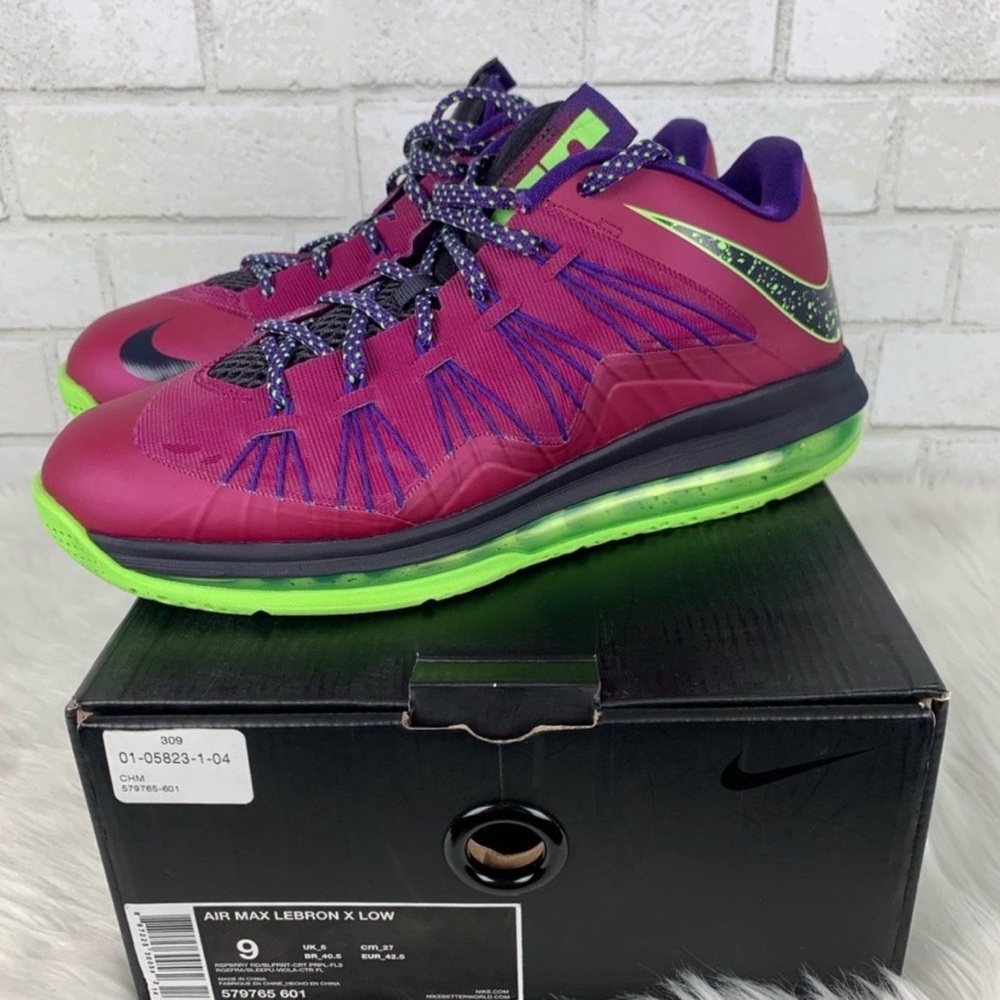 Nike LeBron X Low Purple and Green Sneakers
